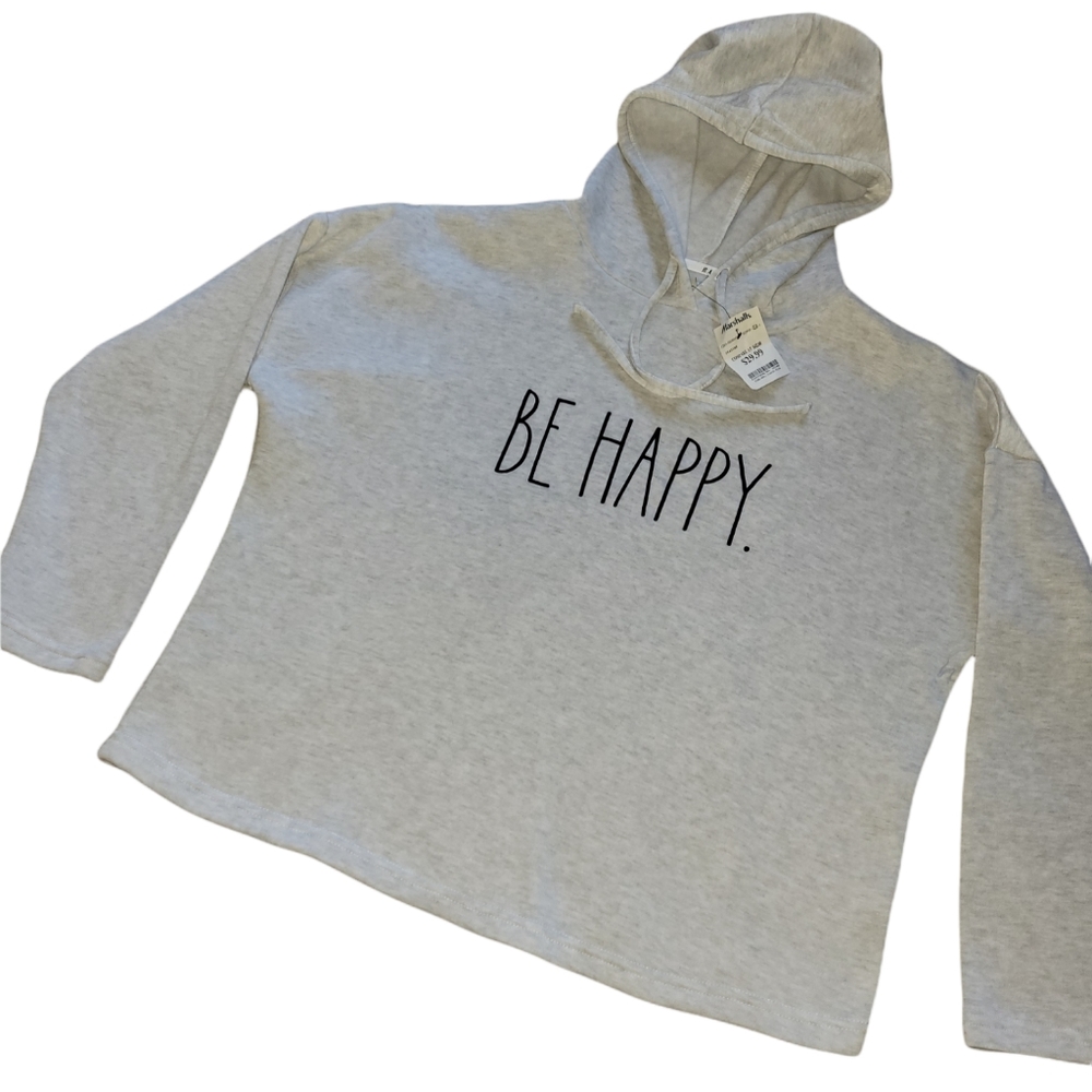 NWT Rae Dunn Be Happy Hoodie Sweatshirt sz L